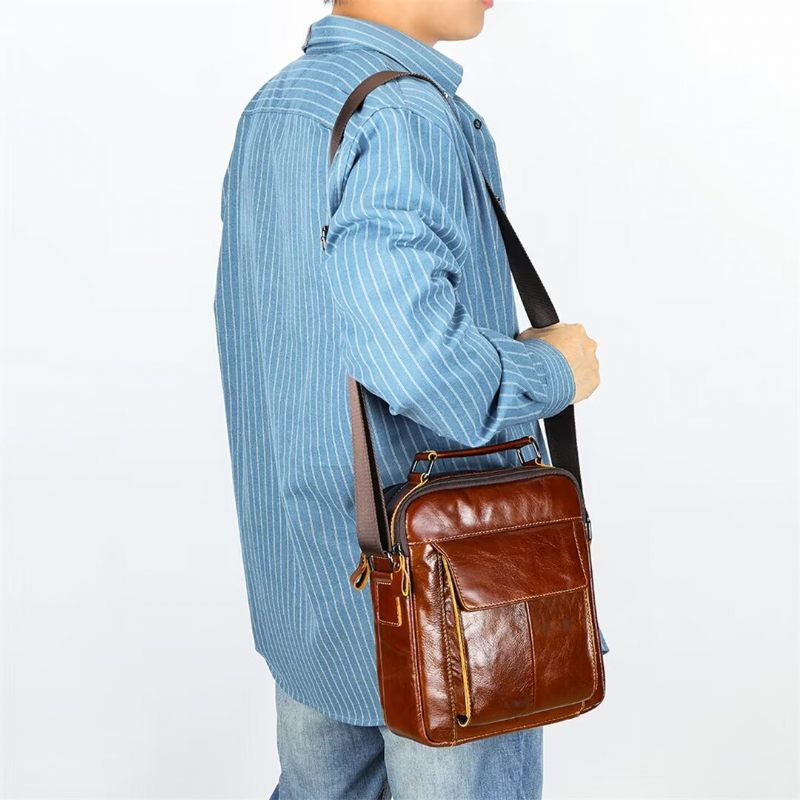 Bolsa Ombro Masculina Elegante Couro Crocodilo Allure - Marrom