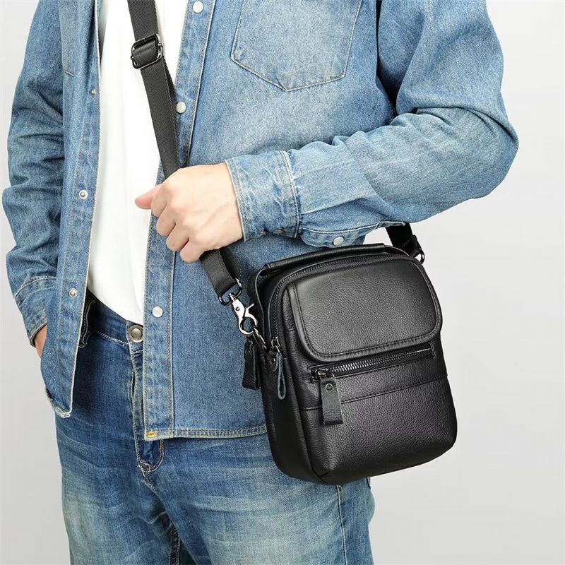 Bolsa Ombro Masculina Elegante Couro Frontier - Preto