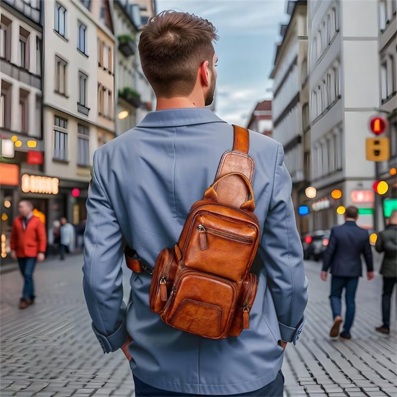 Bolsa Ombro Masculina Elegante Couro Jacaré Expedição - Marrom