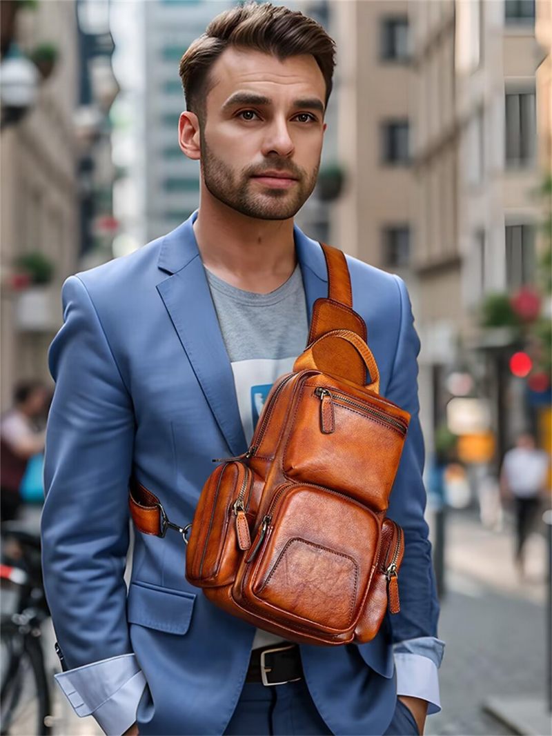 Bolsa Ombro Masculina Elegante Couro Jacaré Expedição - Marrom