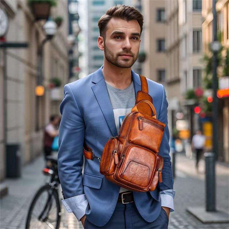 Bolsa Ombro Masculina Elegante Couro Jacaré Expedição - Marrom