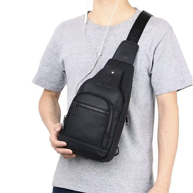 Bolsa Ombro Masculina Elegante Couro Para O Homem Moderno - Preto