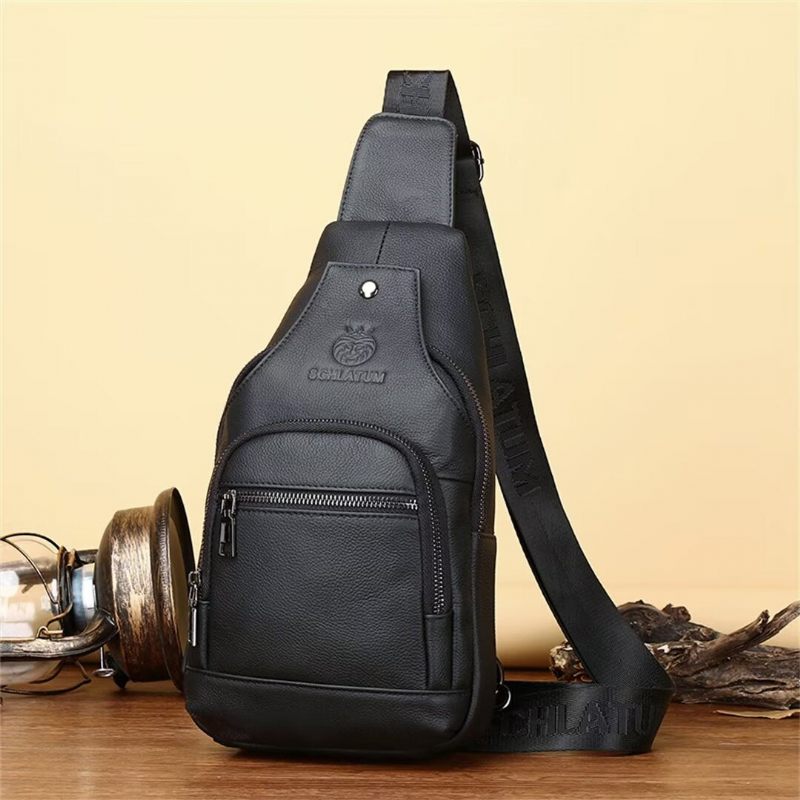 Bolsa Ombro Masculina Elegante Couro Para O Homem Moderno - Preto