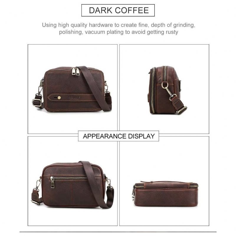 Bolsa Ombro Masculina Elegante Crossbody Clássica Couro Crazy Horse - Café