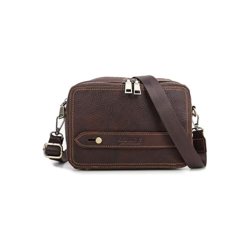 Bolsa Ombro Masculina Elegante Crossbody Clássica Couro Crazy Horse - Café