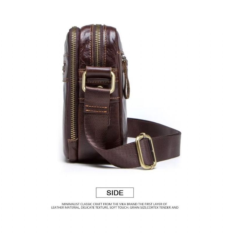 Bolsa Ombro Masculina Elegante Crossbody Compacta Couro Crazy Horse - Café