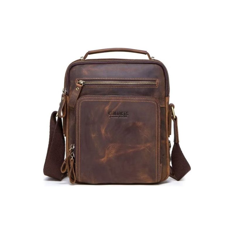 Bolsa Ombro Masculina Elegante Crossbody Couro Crazy Horse - Café