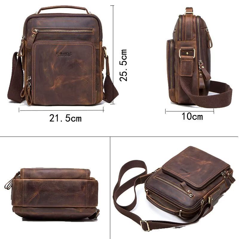 Bolsa Ombro Masculina Elegante Crossbody Couro Crazy Horse - Café