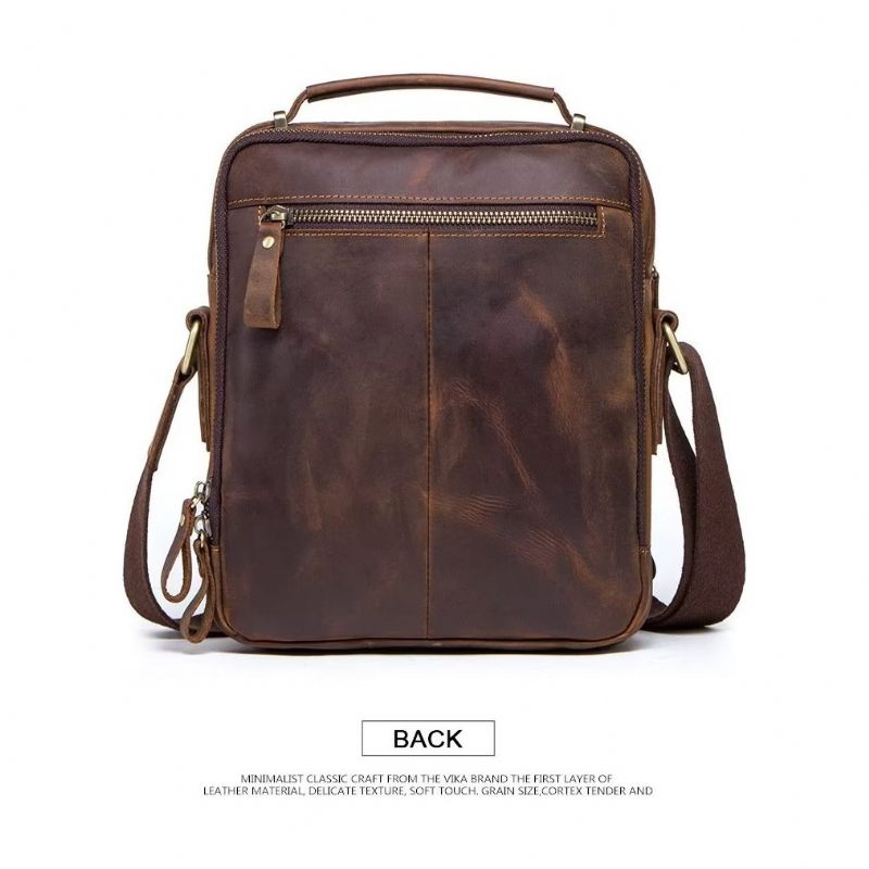 Bolsa Ombro Masculina Elegante Crossbody Couro Crazy Horse - Café