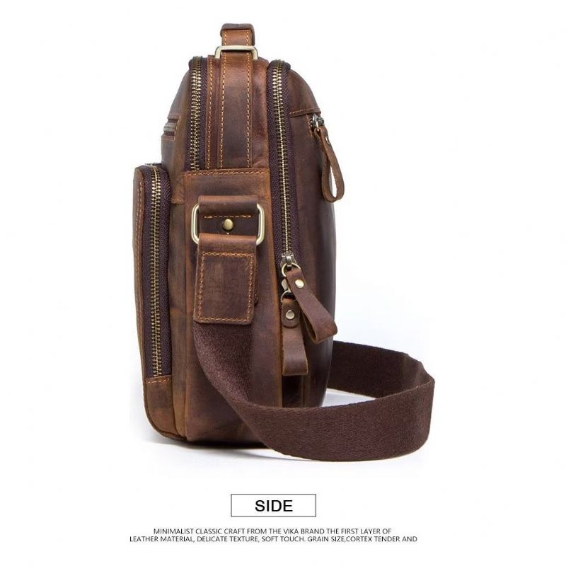 Bolsa Ombro Masculina Elegante Crossbody Couro Crazy Horse - Café