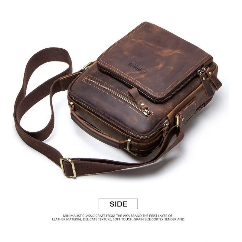 Bolsa Ombro Masculina Elegante Crossbody Couro Crazy Horse - Café