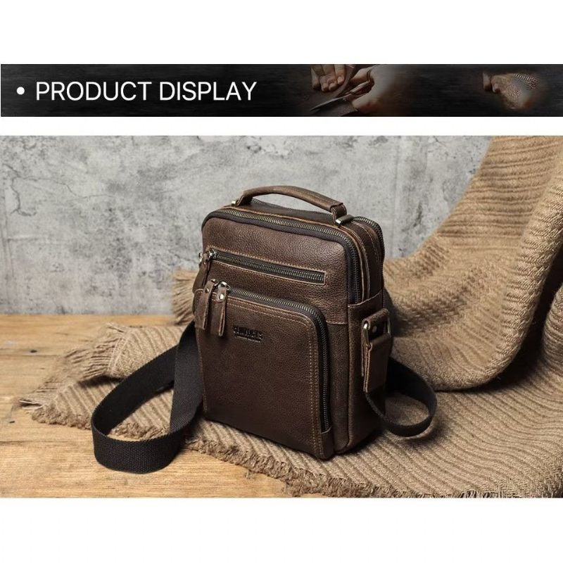 Bolsa Ombro Masculina Elegante Crossbody Couro Crazy Horse - Café