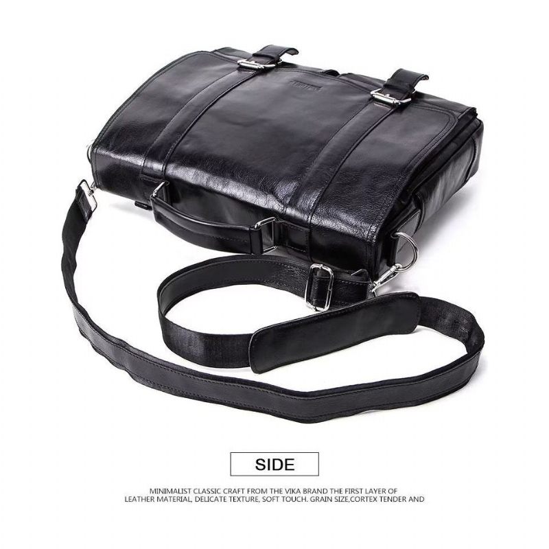 Bolsa Ombro Masculina Elegante Crossbody Couro Genuíno - Preto