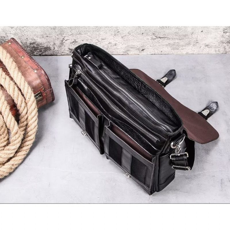 Bolsa Ombro Masculina Elegante Crossbody Couro Genuíno - Preto