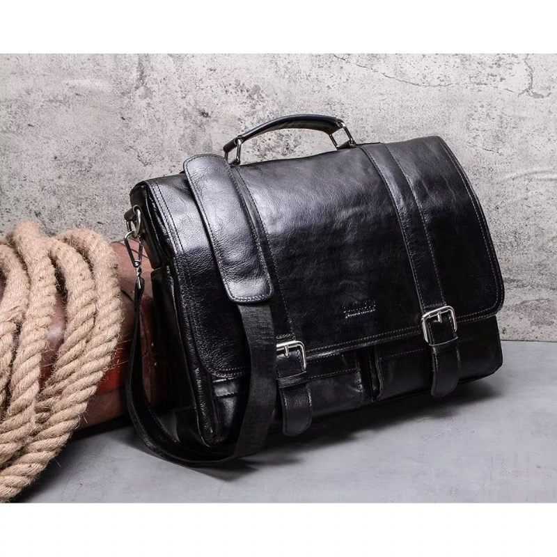 Bolsa Ombro Masculina Elegante Crossbody Couro Genuíno - Preto