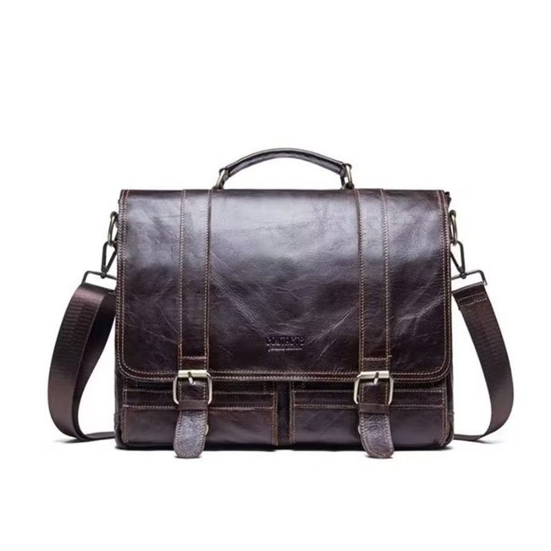 Bolsa Ombro Masculina Elegante Crossbody Couro Genuíno - Café