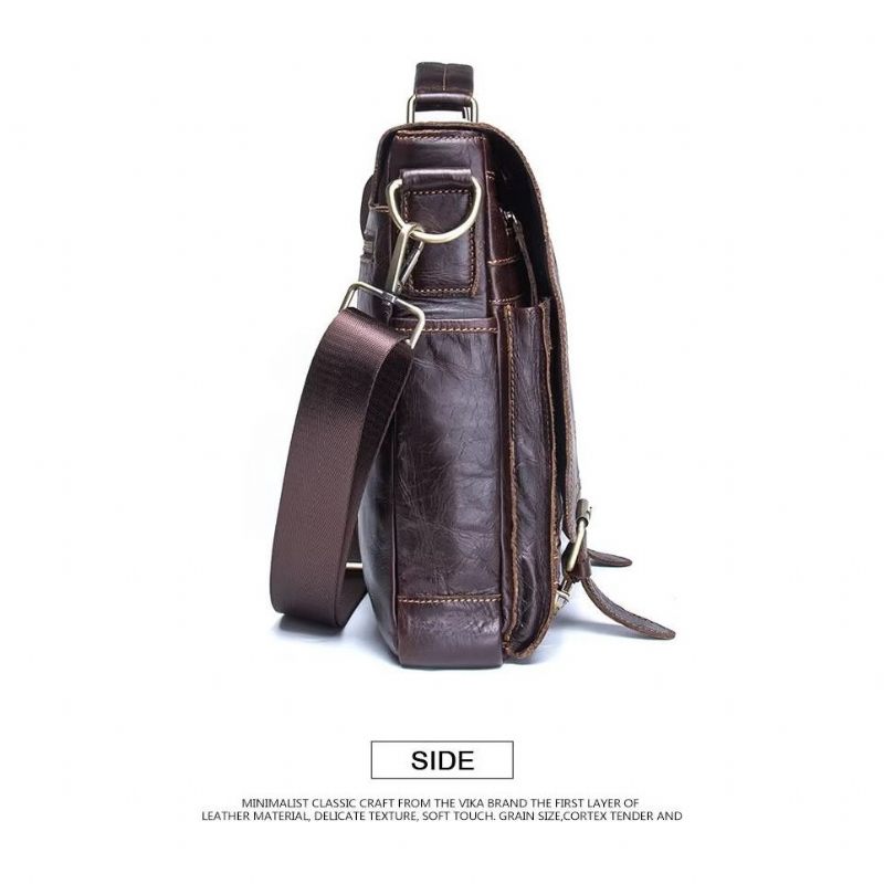 Bolsa Ombro Masculina Elegante Crossbody Couro Genuíno - Café