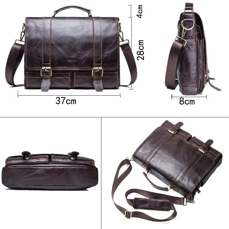 Bolsa Ombro Masculina Elegante Crossbody Couro Genuíno - Café