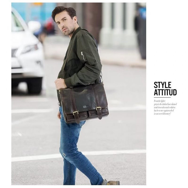 Bolsa Ombro Masculina Elegante Crossbody Couro Genuíno - Café