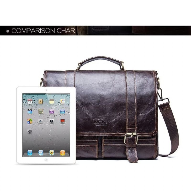 Bolsa Ombro Masculina Elegante Crossbody Couro Genuíno - Café