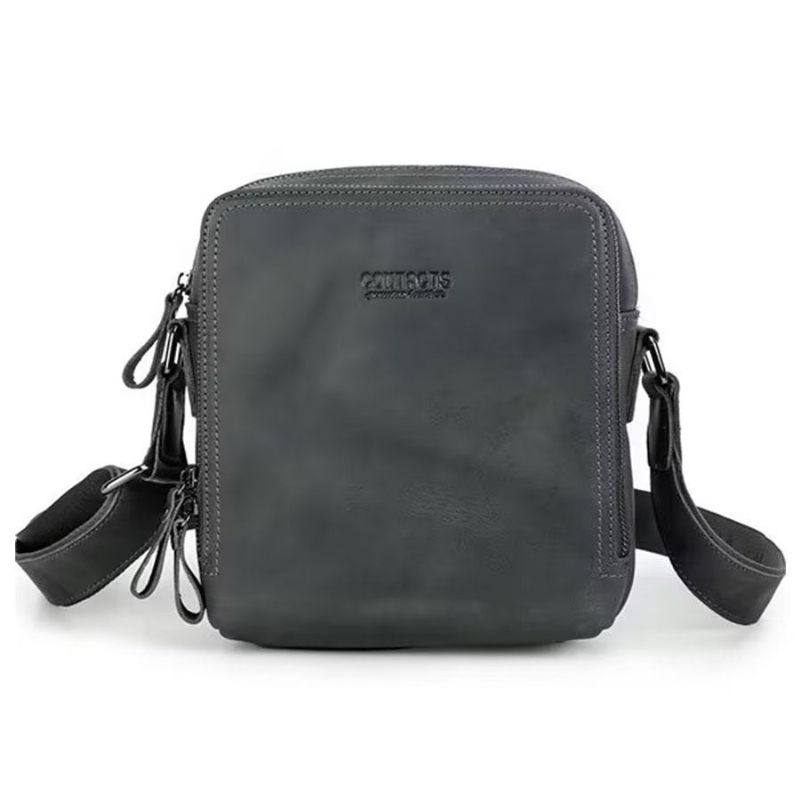 Bolsa Ombro Masculina Elegante Crossbody Robusta Couro Crazy Horse - Cinza