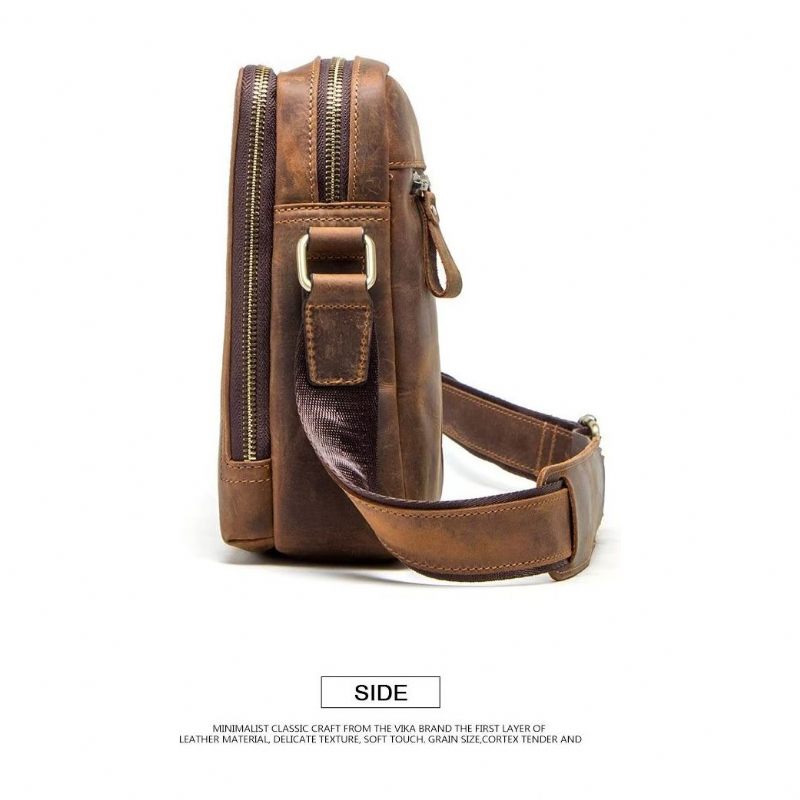 Bolsa Ombro Masculina Elegante Crossbody Robusta Couro Crazy Horse - Café