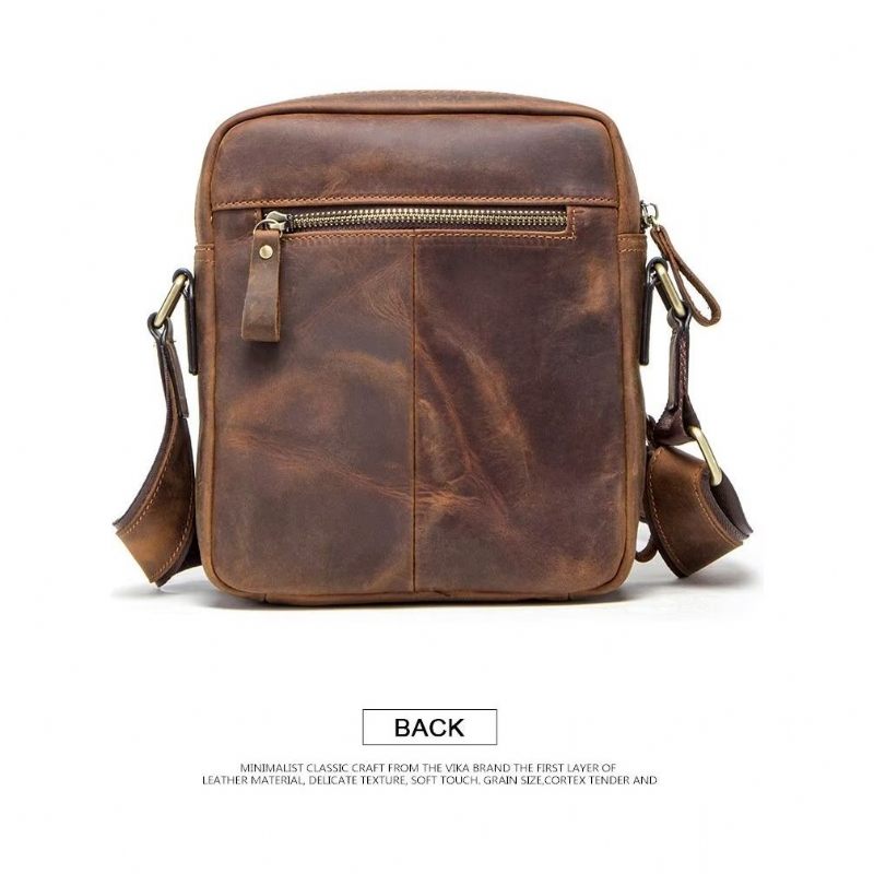 Bolsa Ombro Masculina Elegante Crossbody Robusta Couro Crazy Horse - Café