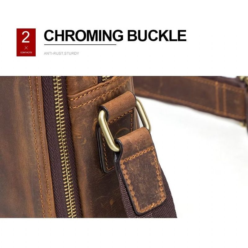 Bolsa Ombro Masculina Elegante Crossbody Robusta Couro Crazy Horse - Café