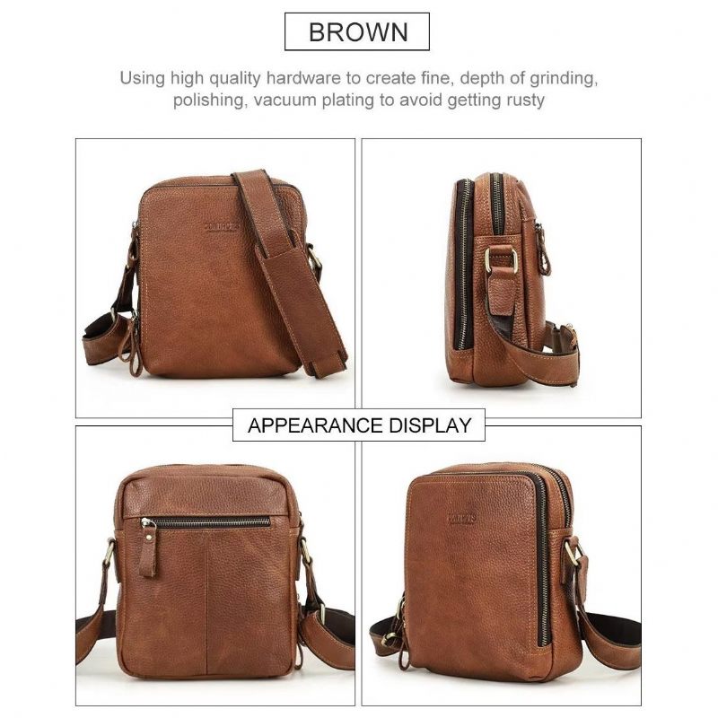 Bolsa Ombro Masculina Elegante Crossbody Robusta Couro Crazy Horse - Marrom