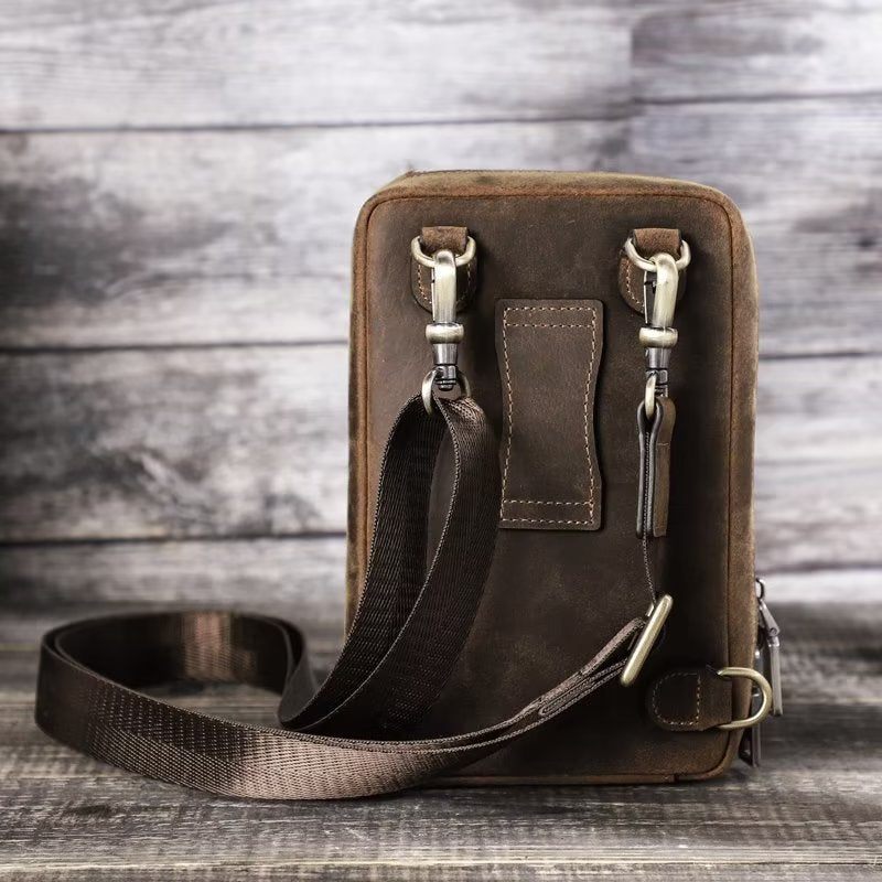 Bolsa Ombro Masculina Elegante Crossbody Vintage Couro Cavalo Louco - Café