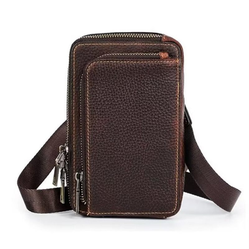 Bolsa Ombro Masculina Elegante Crossbody Vintage Couro Cavalo Louco - Marrom Vermelho