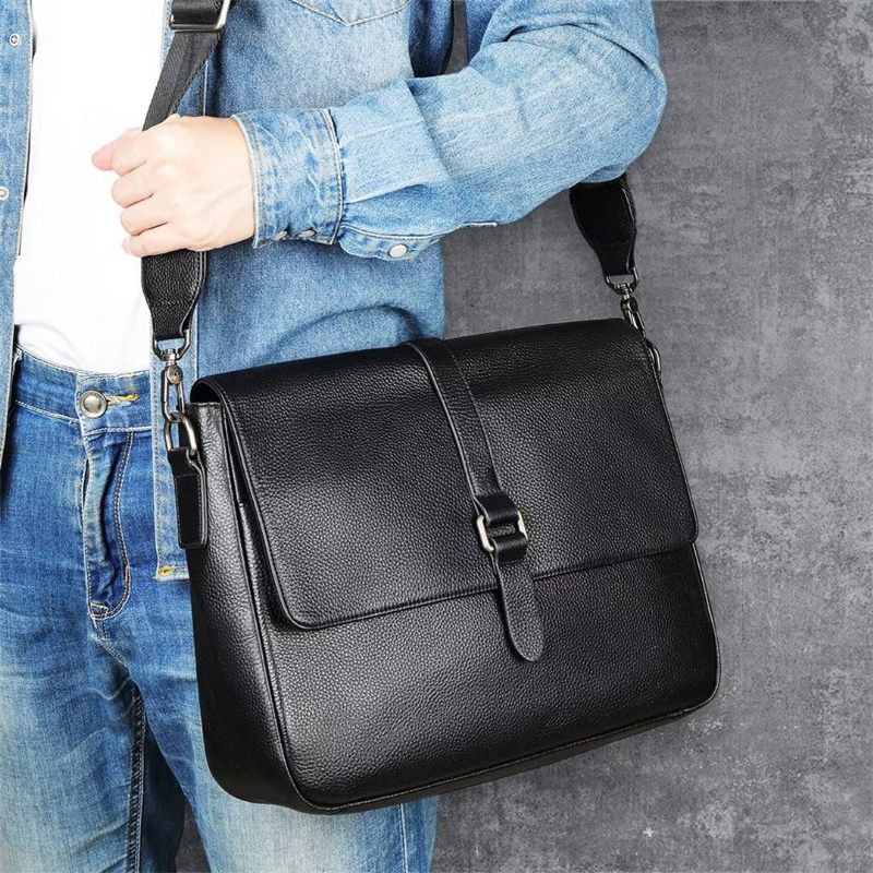 Bolsa Ombro Masculina Executiva Elite Em Couro Jacaré - Preto