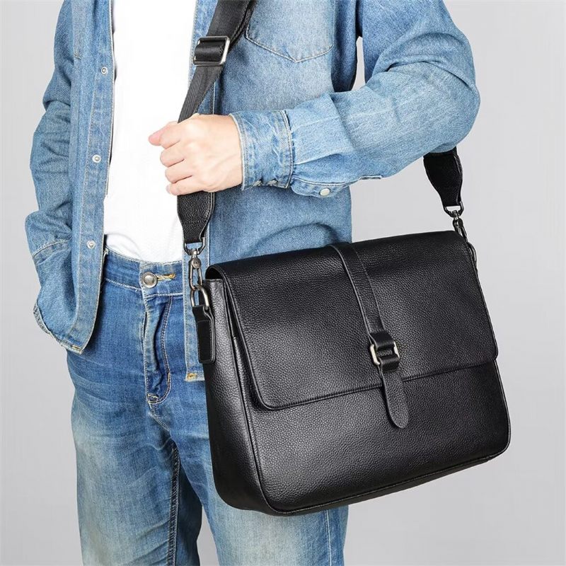 Bolsa Ombro Masculina Executiva Elite Em Couro Jacaré - Preto