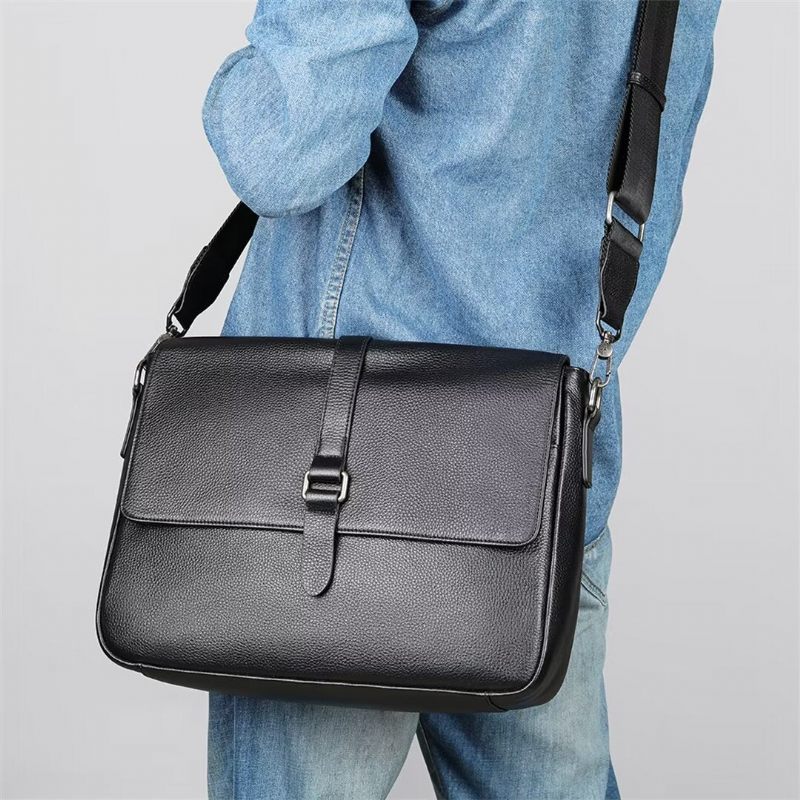 Bolsa Ombro Masculina Executiva Elite Em Couro Jacaré - Preto