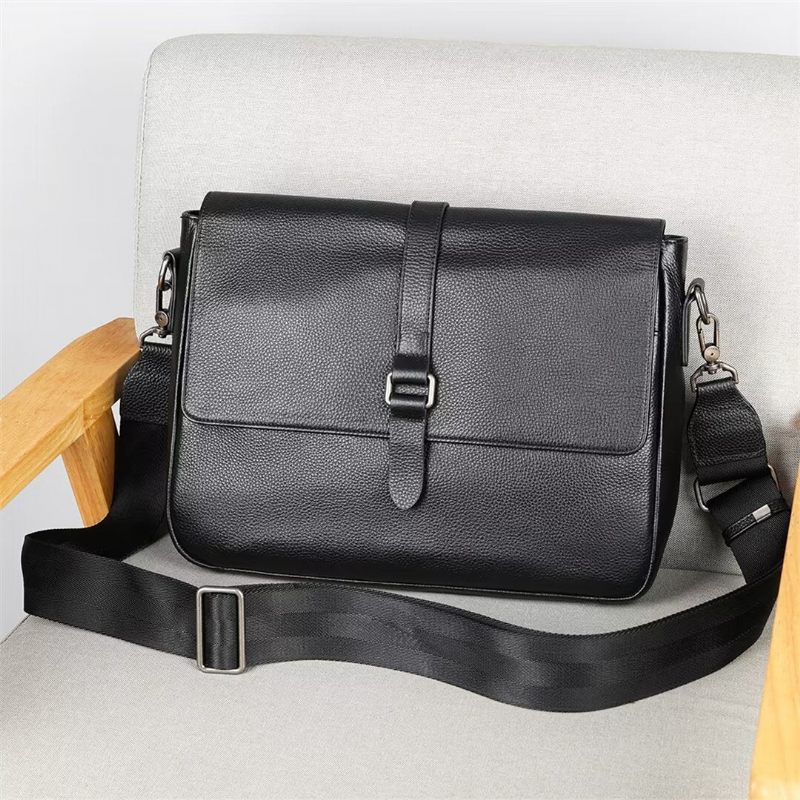 Bolsa Ombro Masculina Executiva Elite Em Couro Jacaré - Preto