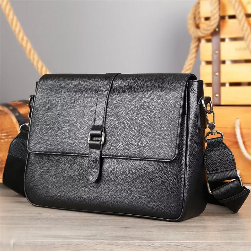 Bolsa Ombro Masculina Executiva Elite Em Couro Jacaré - Preto