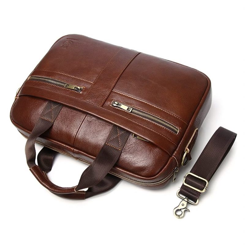 Bolsa Ombro Masculina Executiva Quadrada Couro - Marrom