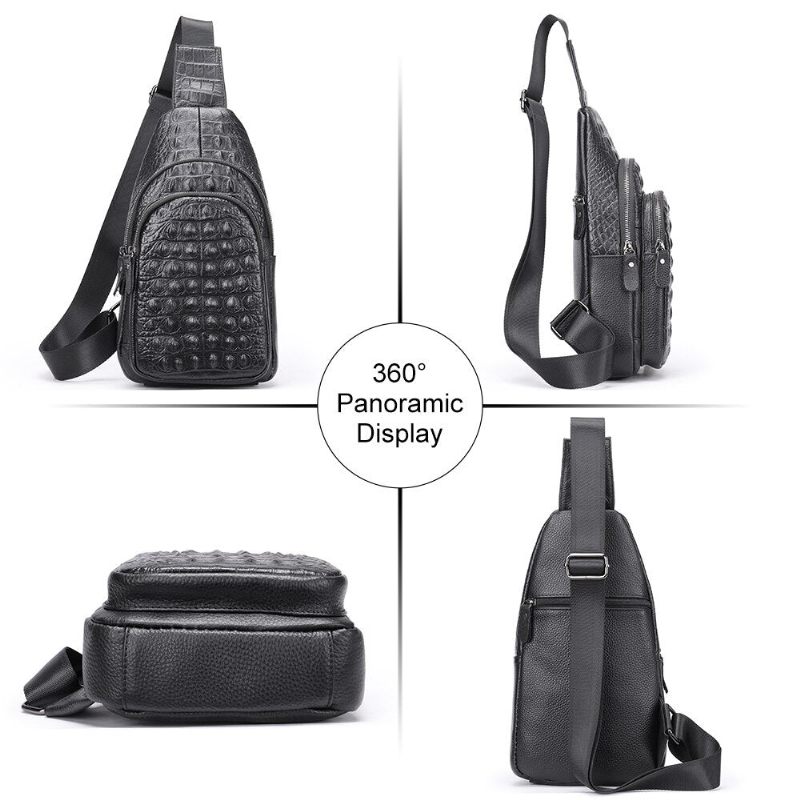 Bolsa Ombro Masculina Exótica Chique Crocodilo Mensageiro Em Relevo - Preto