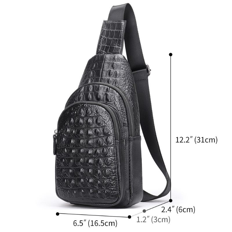 Bolsa Ombro Masculina Exótica Chique Crocodilo Mensageiro Em Relevo - Preto