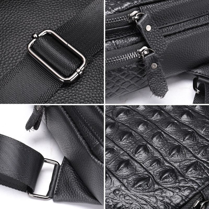 Bolsa Ombro Masculina Exótica Chique Crocodilo Mensageiro Em Relevo - Preto