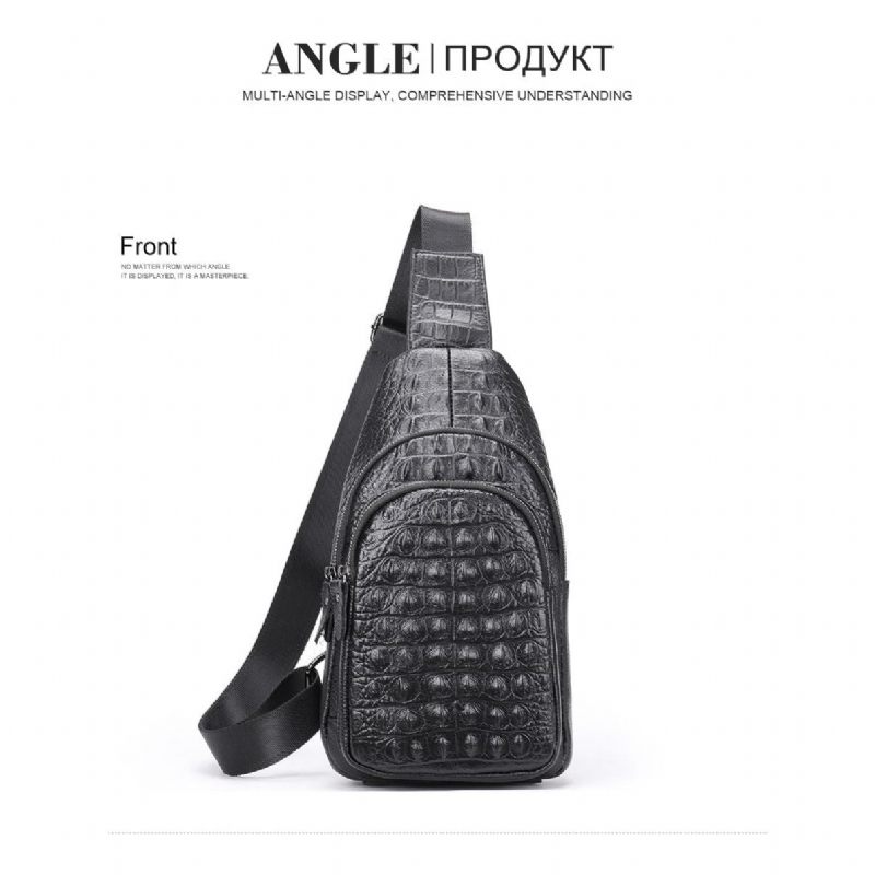 Bolsa Ombro Masculina Exótica Chique Crocodilo Mensageiro Em Relevo - Preto