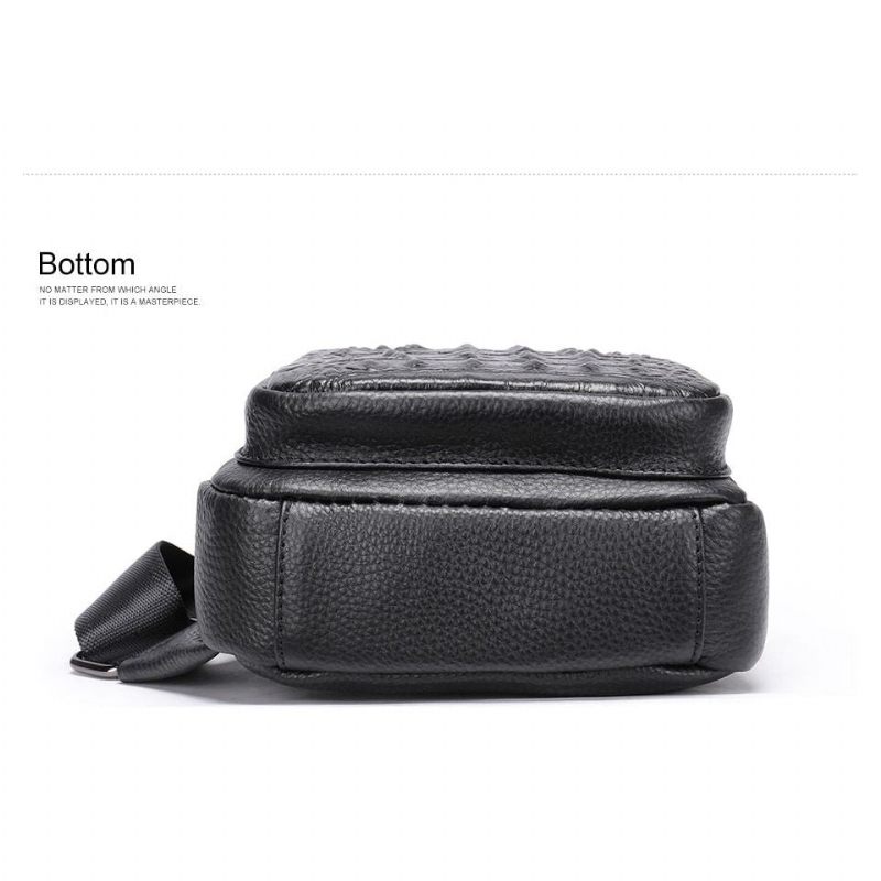 Bolsa Ombro Masculina Exótica Chique Crocodilo Mensageiro Em Relevo - Preto