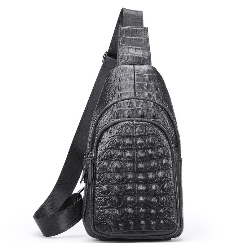 Bolsa Ombro Masculina Exótica Chique Crocodilo Mensageiro Em Relevo - Preto