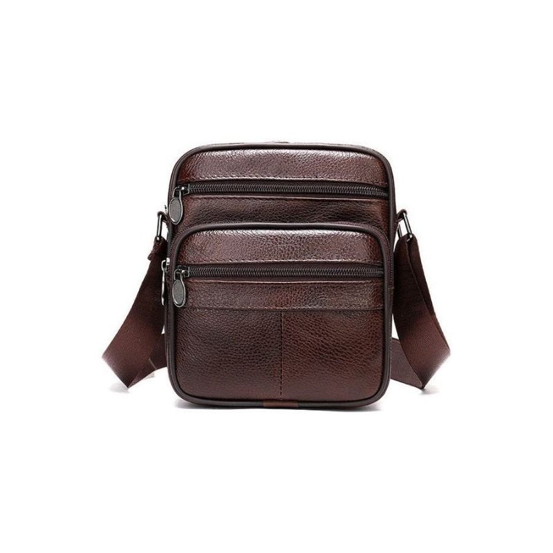 Bolsa Ombro Masculina Graciosa Mensageiro Couro Exótico Com Zíper - Café