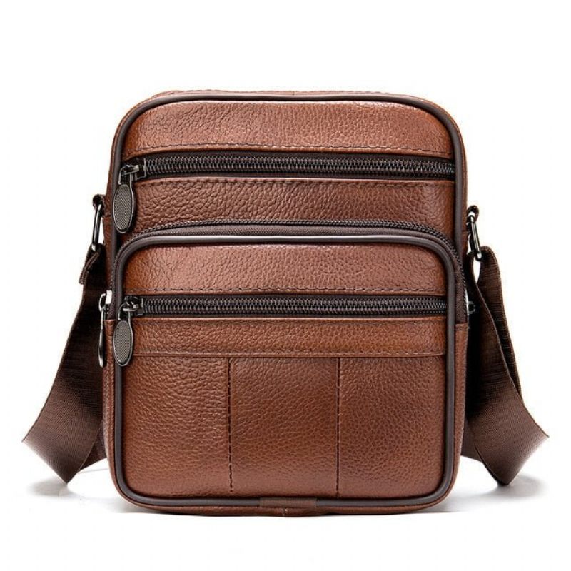 Bolsa Ombro Masculina Graciosa Mensageiro Couro Exótico Com Zíper - Café 1