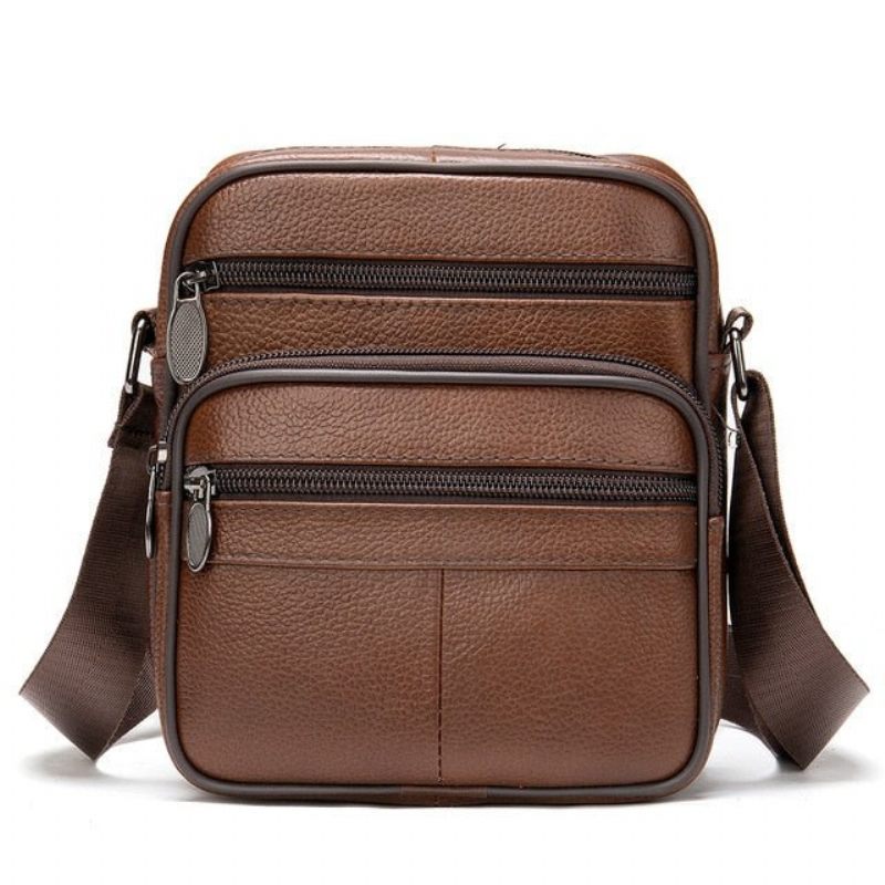 Bolsa Ombro Masculina Graciosa Mensageiro Couro Exótico Com Zíper - Café 2