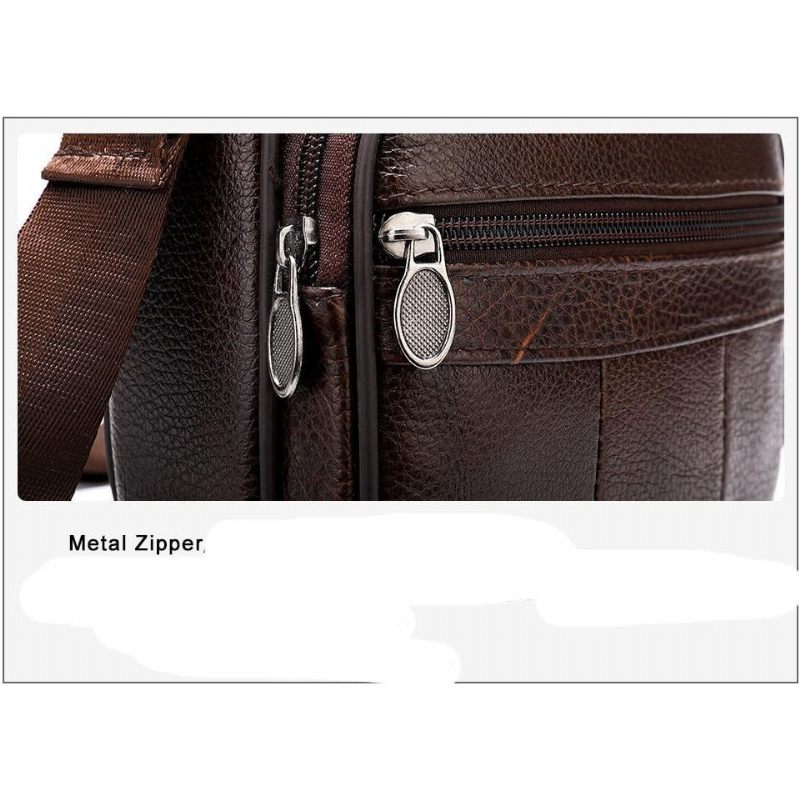 Bolsa Ombro Masculina Graciosa Mensageiro Couro Exótico Com Zíper - Café 2