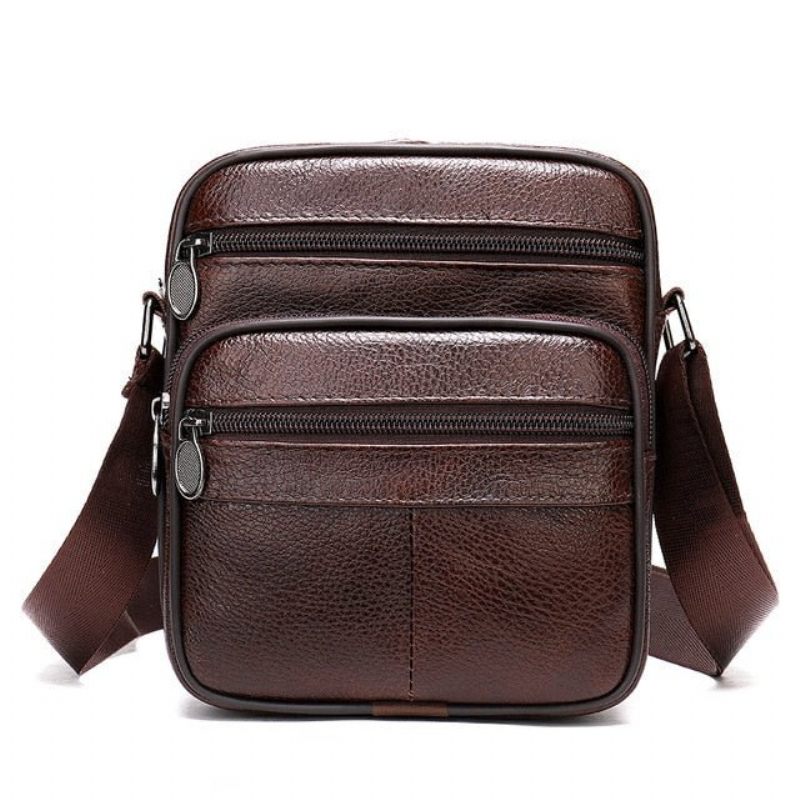 Bolsa Ombro Masculina Graciosa Mensageiro Couro Exótico Com Zíper - Café 3