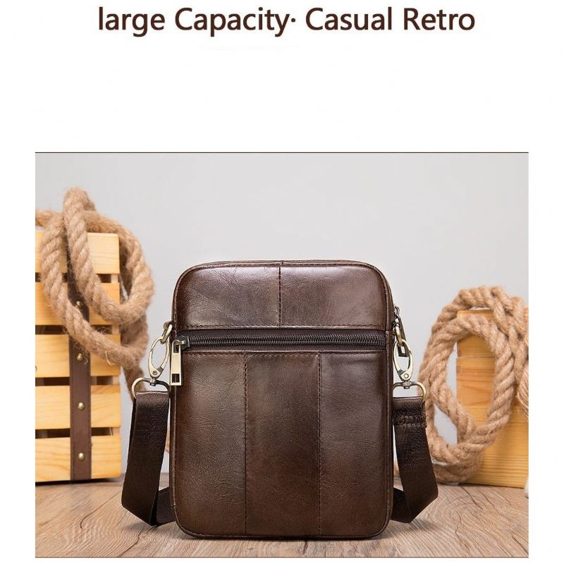 Bolsa Ombro Masculina Graciosa Mensageiro Couro Exótico Com Zíper - Café 3