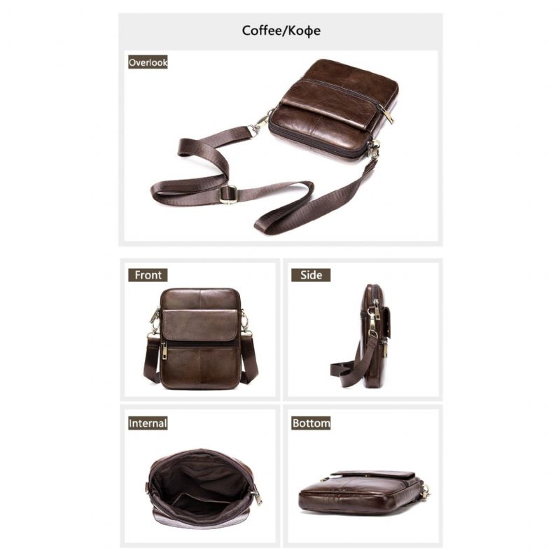 Bolsa Ombro Masculina Graciosa Mensageiro Couro Exótico Com Zíper - Café 3